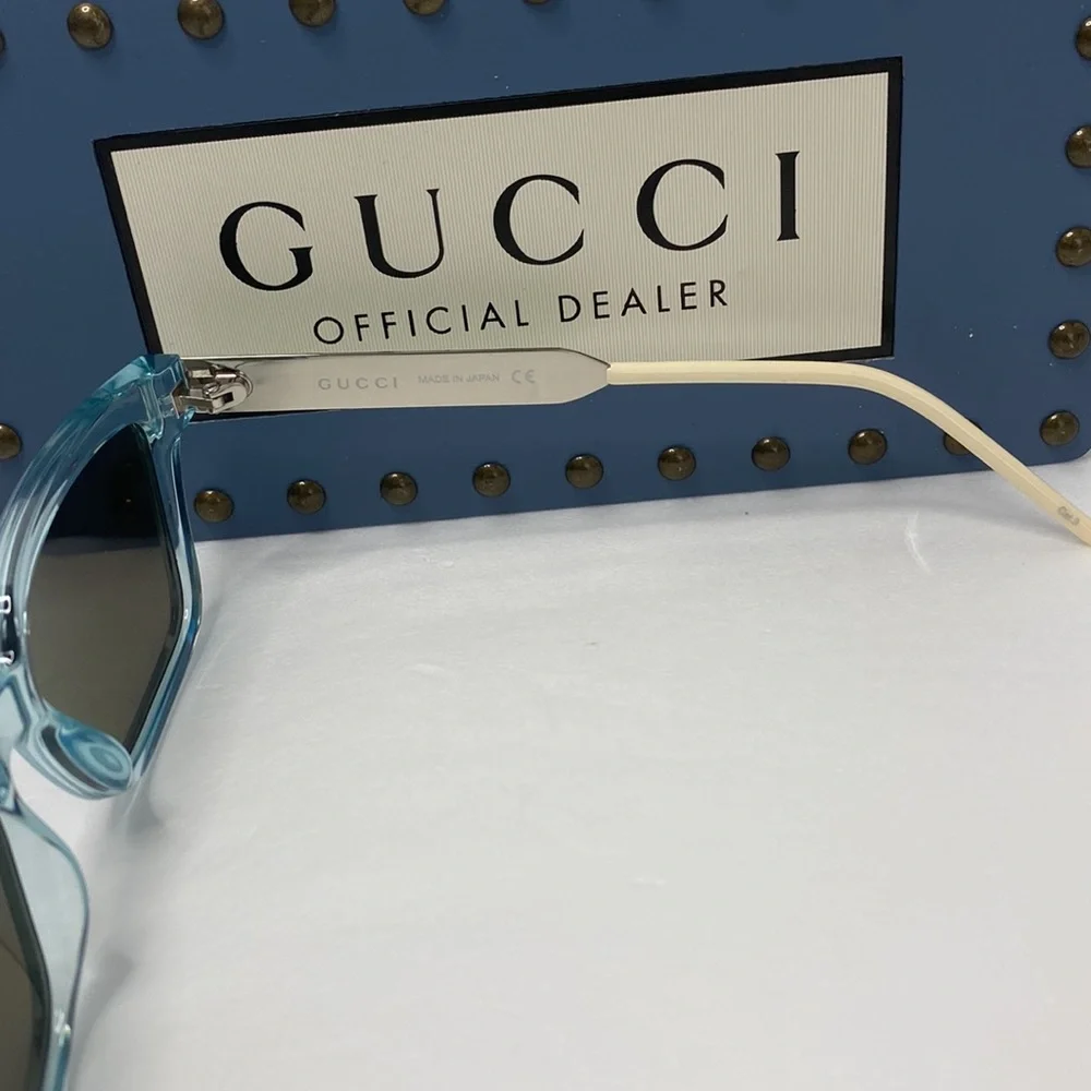 Gucci GG0975S 003 Men’s Translucent Square Sunglasses in Light Blue